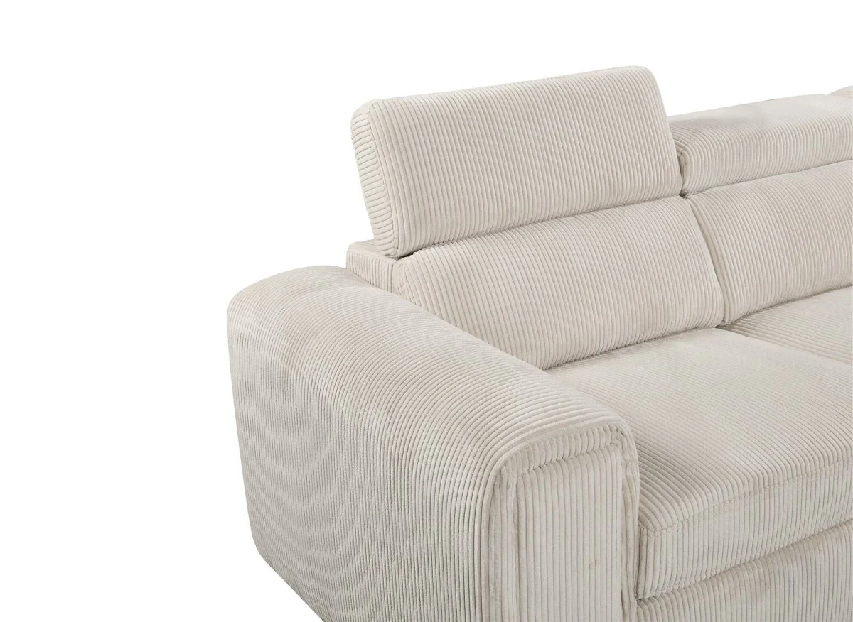 Canapé d'angle convertible avec coffre en velours côtelé épais beige ZENOVA - Angle droit - Image 10