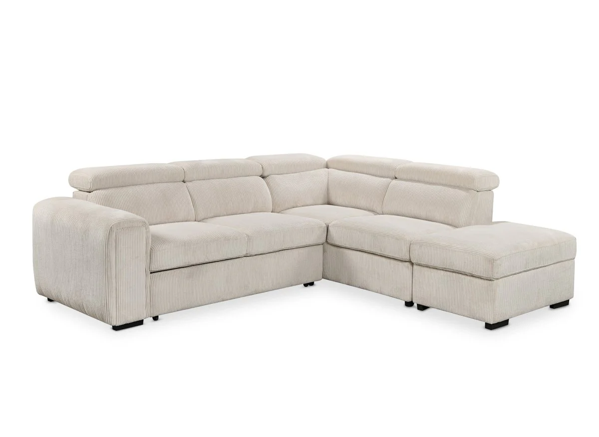 Canapé d'angle convertible avec coffre en velours côtelé épais beige ZENOVA - Angle droit - Image 5