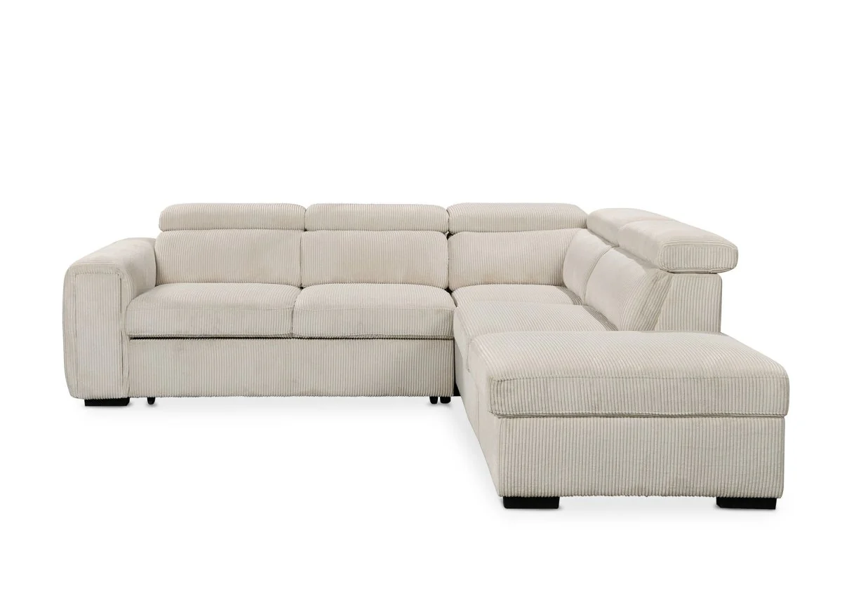 Canapé d'angle convertible avec coffre en velours côtelé épais beige ZENOVA - Angle droit - Image 8