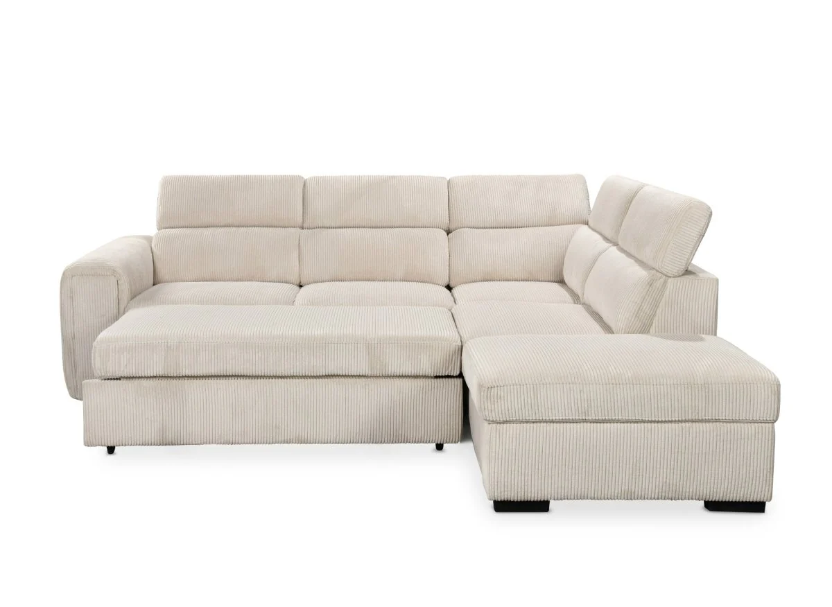Canapé d'angle convertible avec coffre en velours côtelé épais beige ZENOVA - Angle droit - Image 9