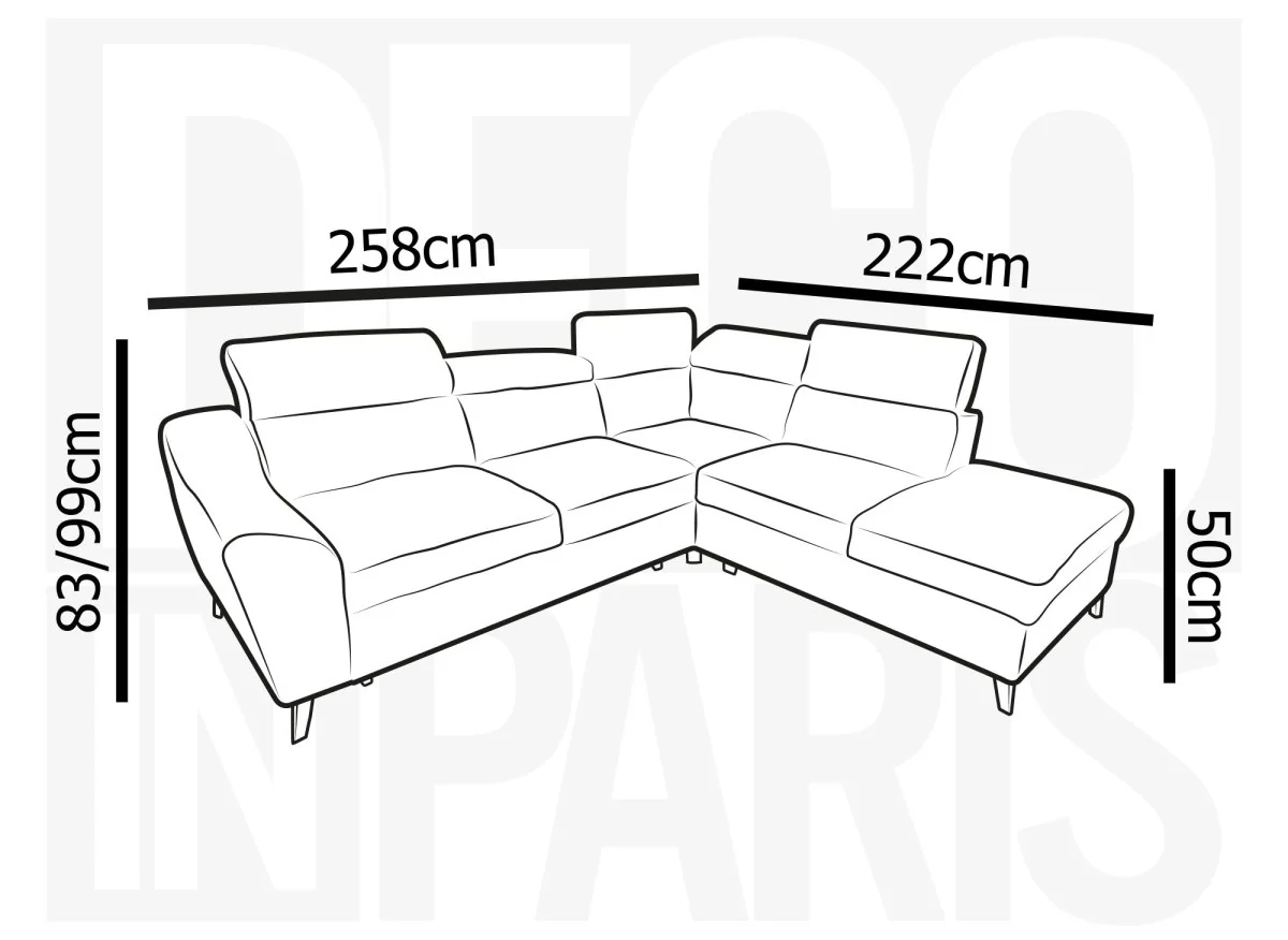 Canapé d'angle convertible avec coffre en velours côtelé épais gris DALTON - Angle droit - Image 10