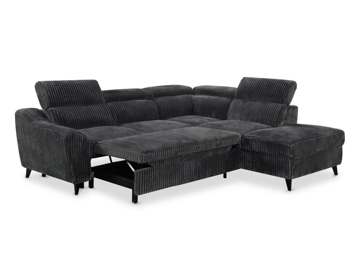 Canapé d'angle convertible avec coffre en velours côtelé épais gris DALTON - Angle droit - Image 6