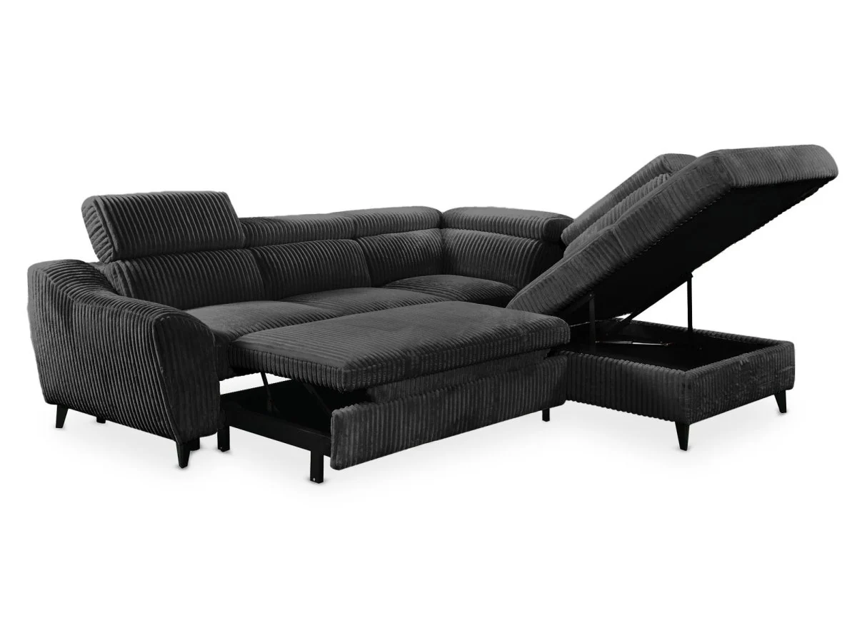 Canapé d'angle convertible avec coffre en velours côtelé épais gris DALTON - Angle droit - Image 7