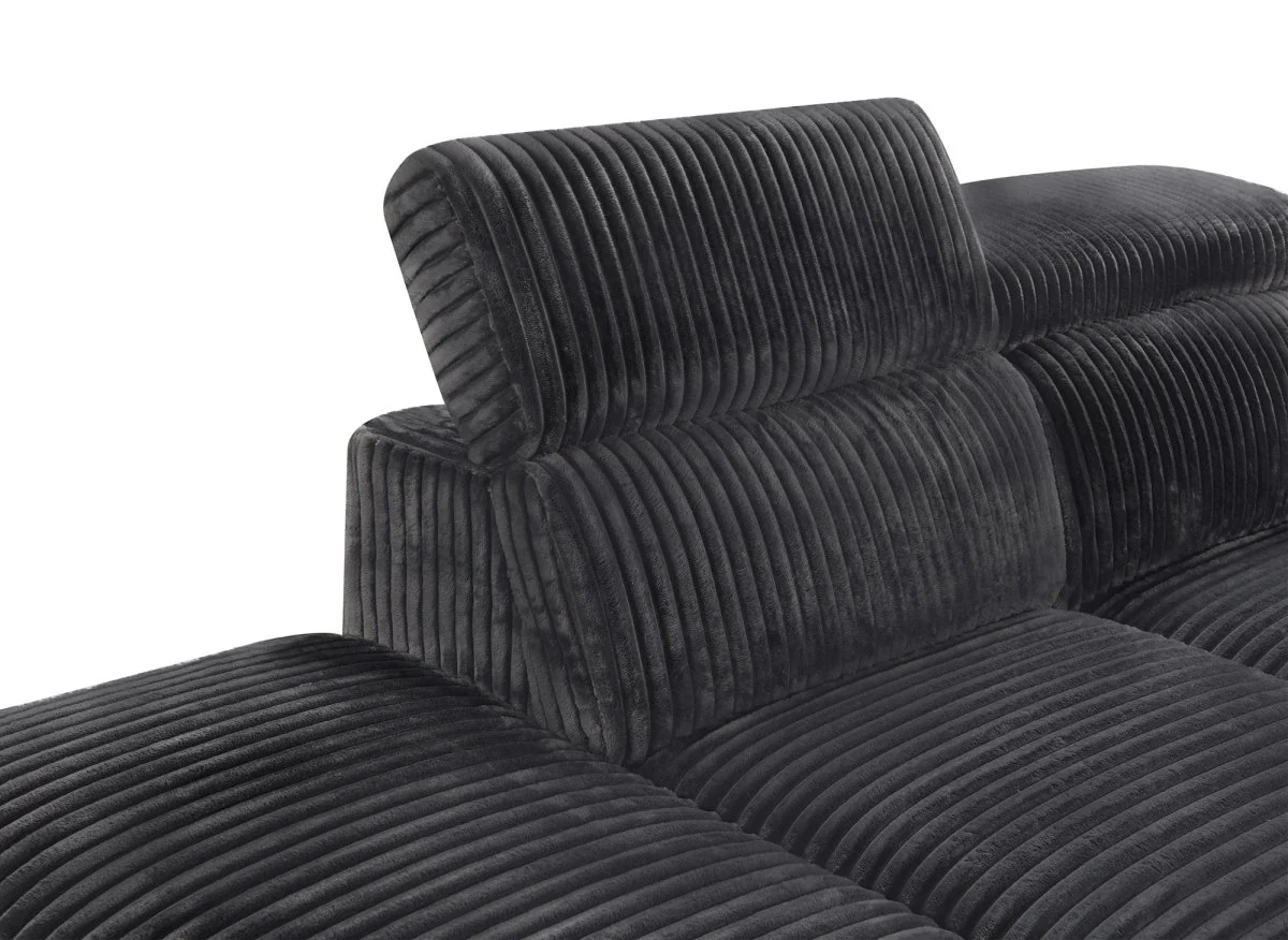 Canapé d'angle convertible avec coffre en velours côtelé épais gris DALTON - Angle droit - Image 9