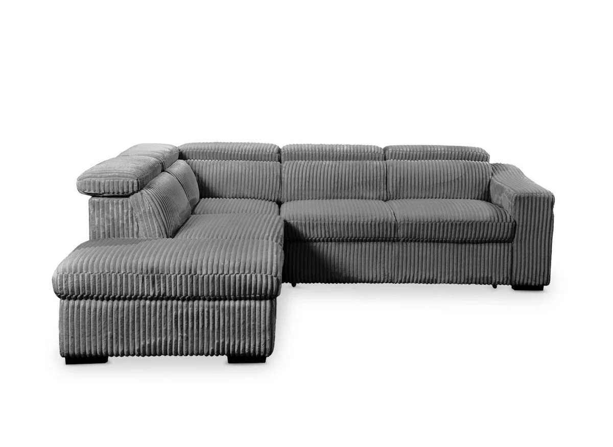 Canapé d'angle convertible avec coffre en velours côtelé gris MARTY - Angle gauche - Image 10