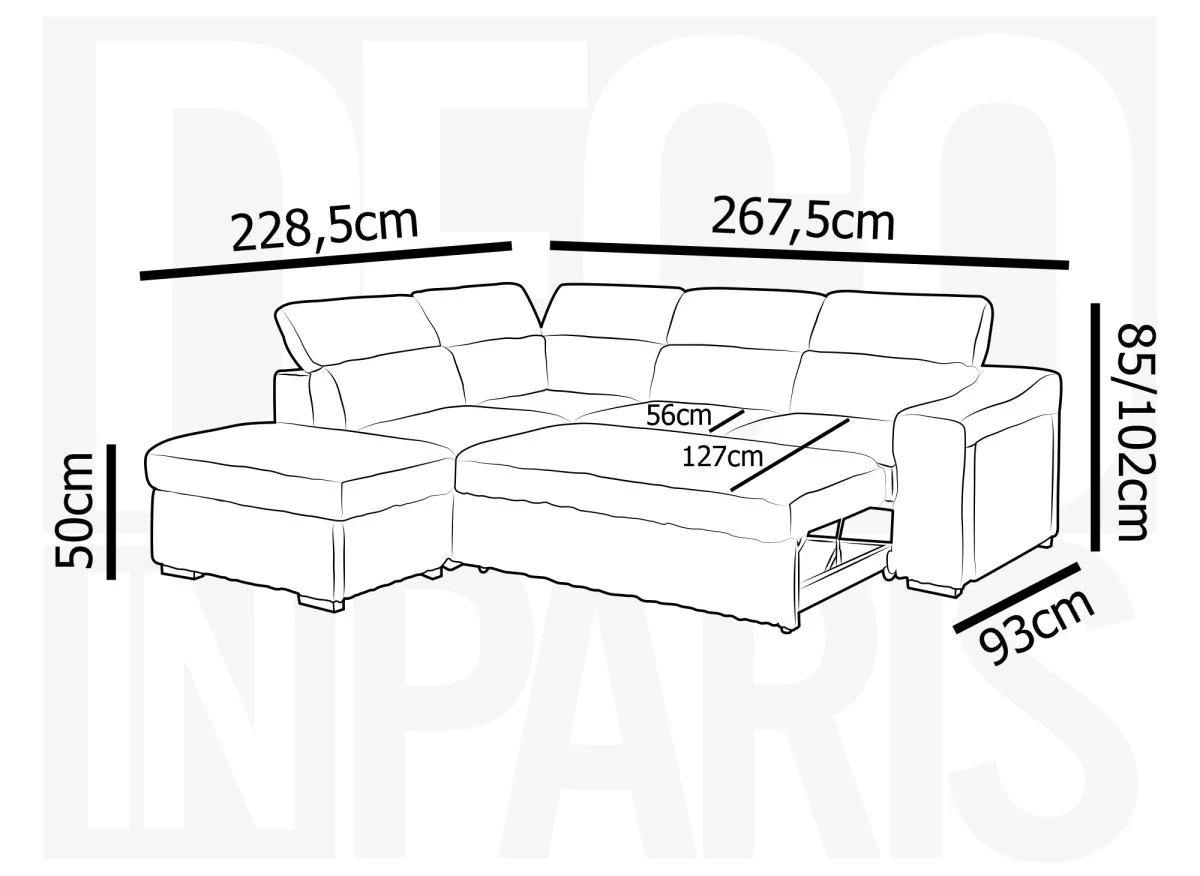 Canapé d'angle convertible avec coffre en velours côtelé gris MARTY - Angle gauche - Image 11