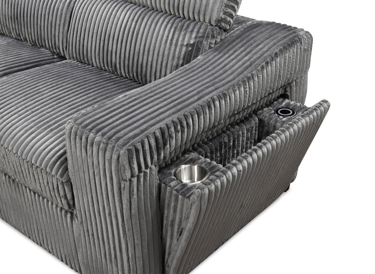 Canapé d'angle convertible avec coffre en velours côtelé gris MARTY - Angle gauche - Image 9