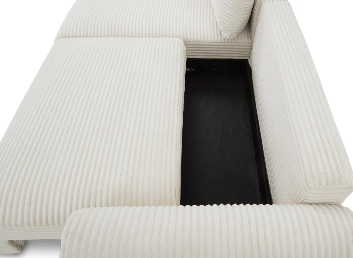 Canapé d'angle convertible avec coffre en velours gros côtelé doux beige TILDA - Angle gauche - Image 9