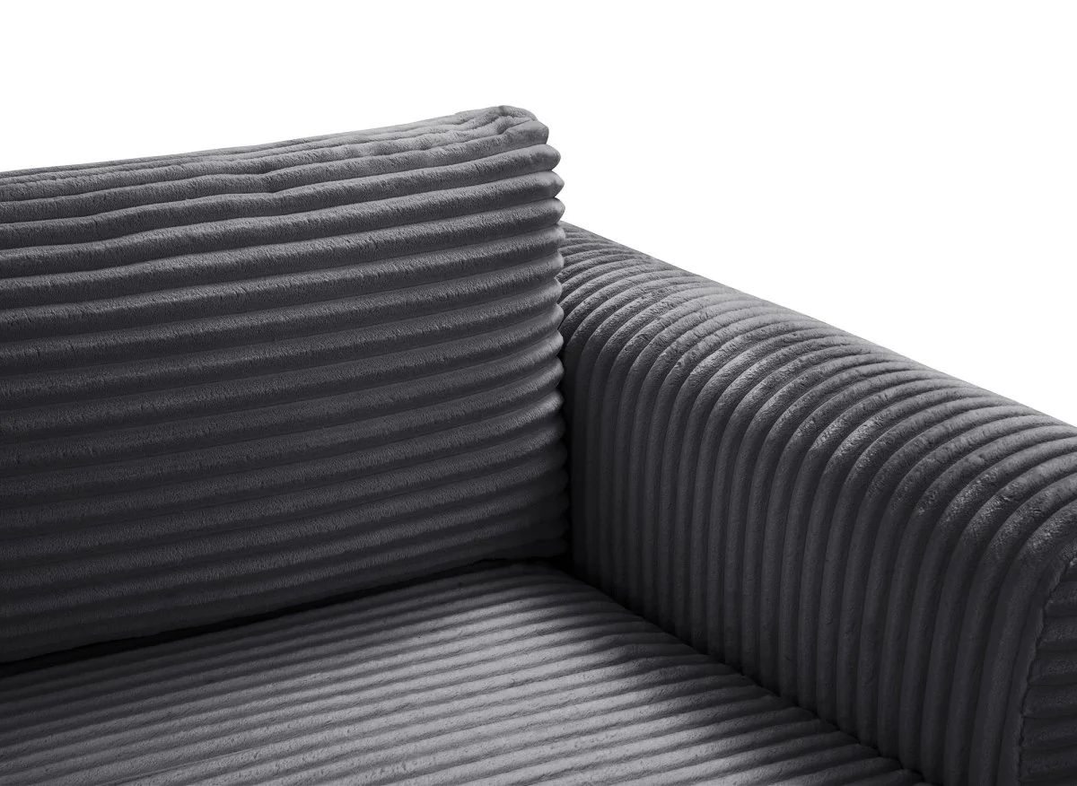 Canapé d'angle convertible avec coffre en velours gros côtelé doux gris TILDA - Angle droit - Image 11