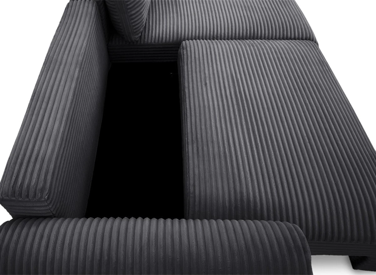 Canapé d'angle convertible avec coffre en velours gros côtelé doux gris TILDA - Angle droit - Image 9