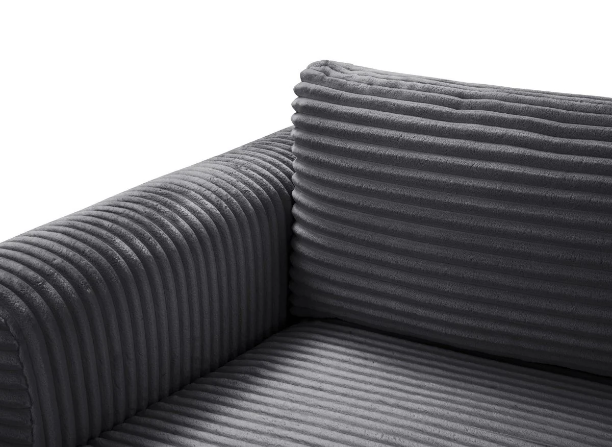 Canapé d'angle convertible avec coffre en velours gros côtelé doux gris TILDA - Angle gauche - Image 11