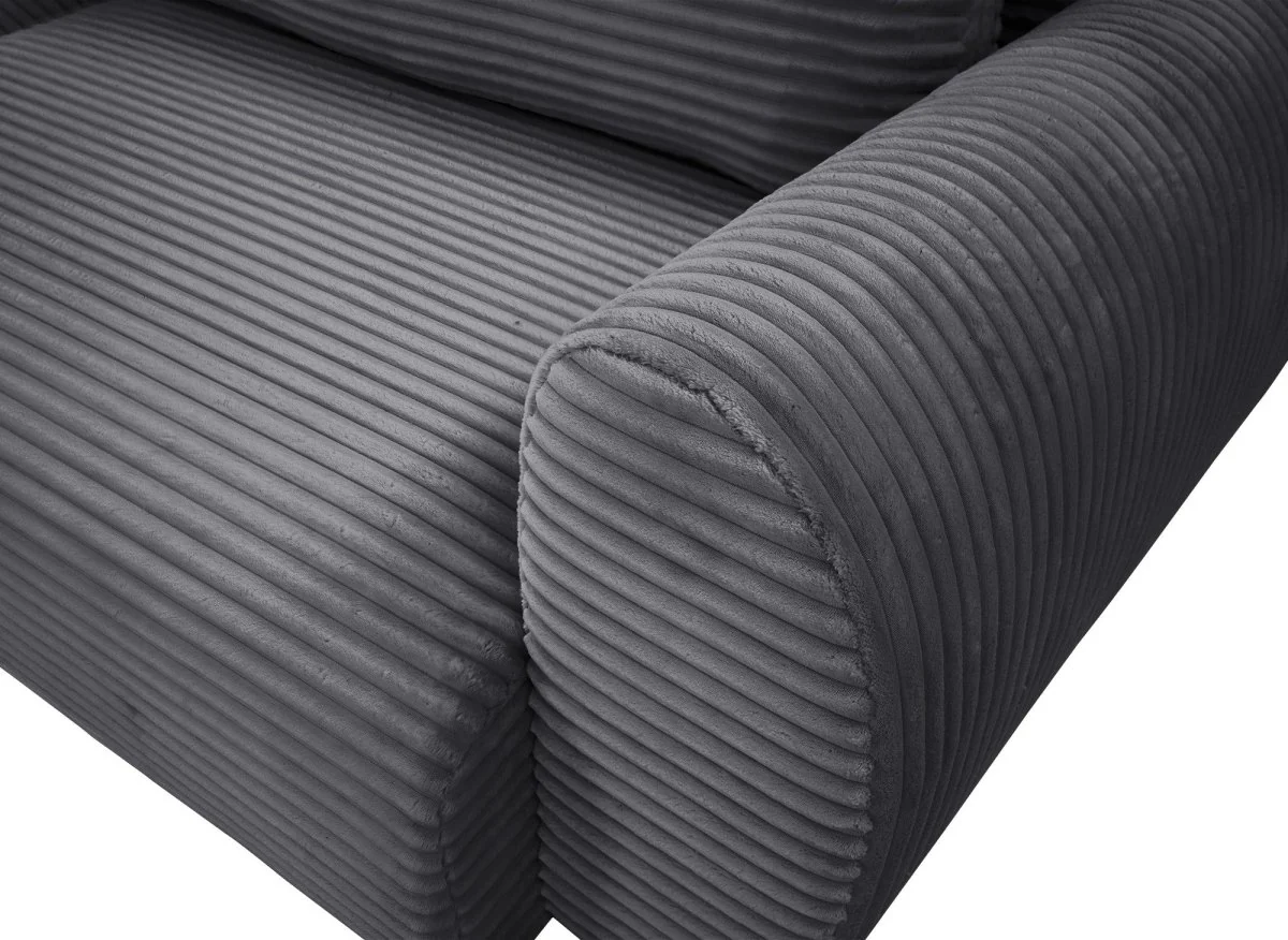 Canapé d'angle convertible avec coffre en velours gros côtelé doux gris TILDA - Angle gauche - Image 12