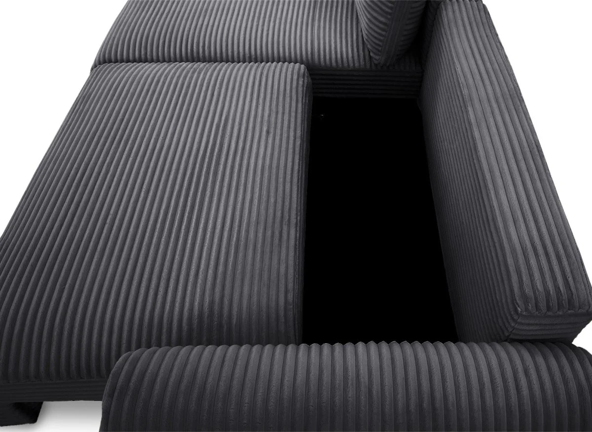 Canapé d'angle convertible avec coffre en velours gros côtelé doux gris TILDA - Angle gauche - Image 9