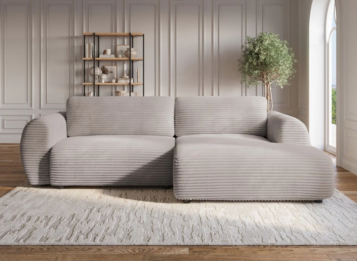 Canapé d'angle convertible avec coffre en velours gros côtelé doux taupe TILDA - Angle droit - Image 3