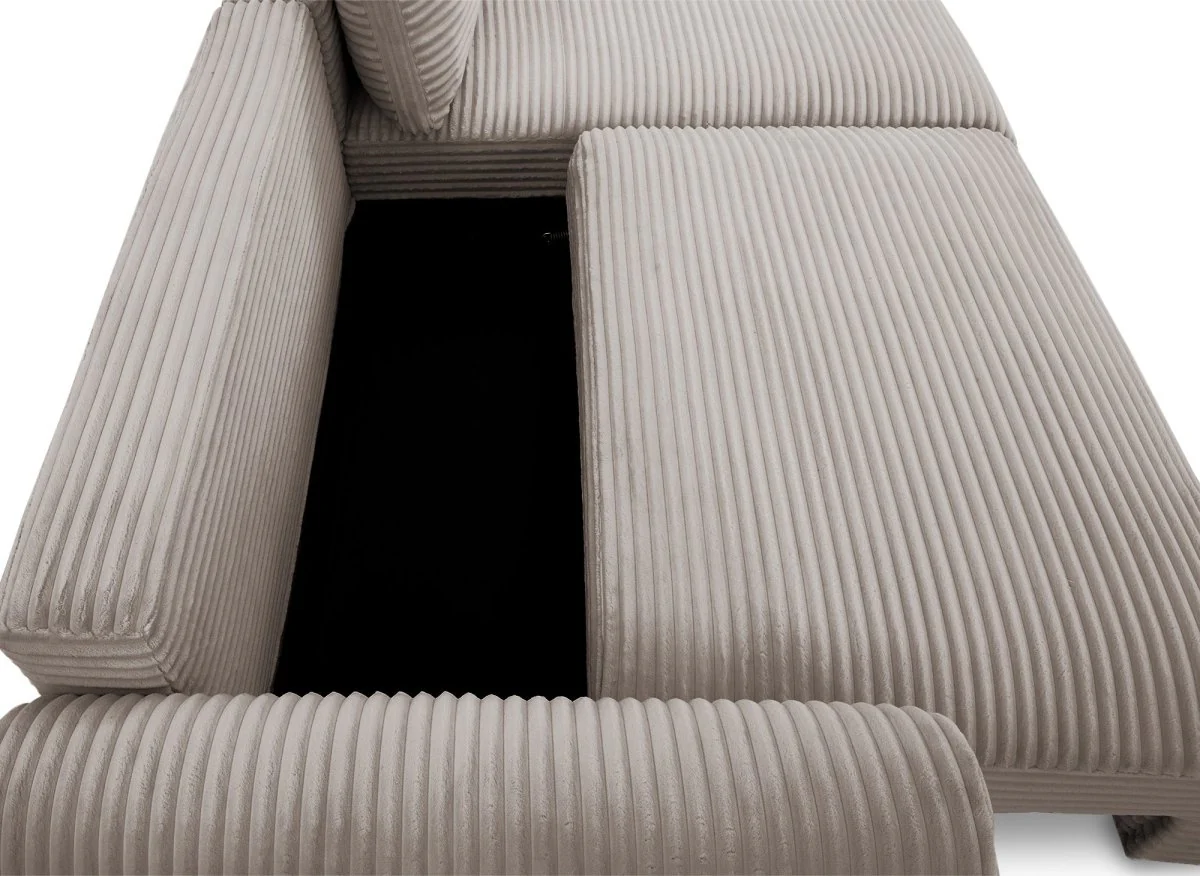 Canapé d'angle convertible avec coffre en velours gros côtelé doux taupe TILDA - Angle droit - Image 9