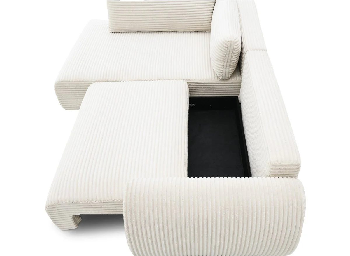 Canapé d'angle convertible avec méridienne et coffre en gros côtelé doux beige TILDA - Angle gauche - Image 9