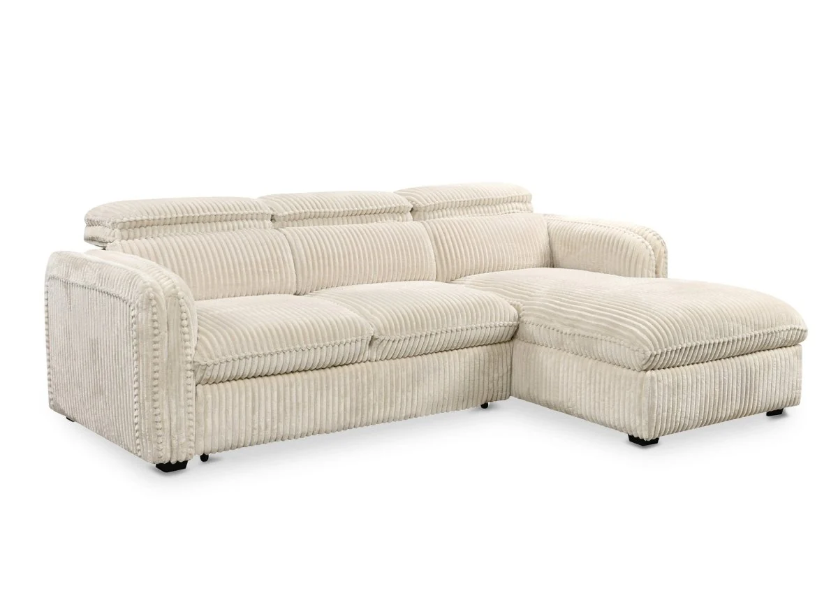 Canapé d'angle convertible en velours côtelé épais beige ISABELLA - Angle droit - Image 5