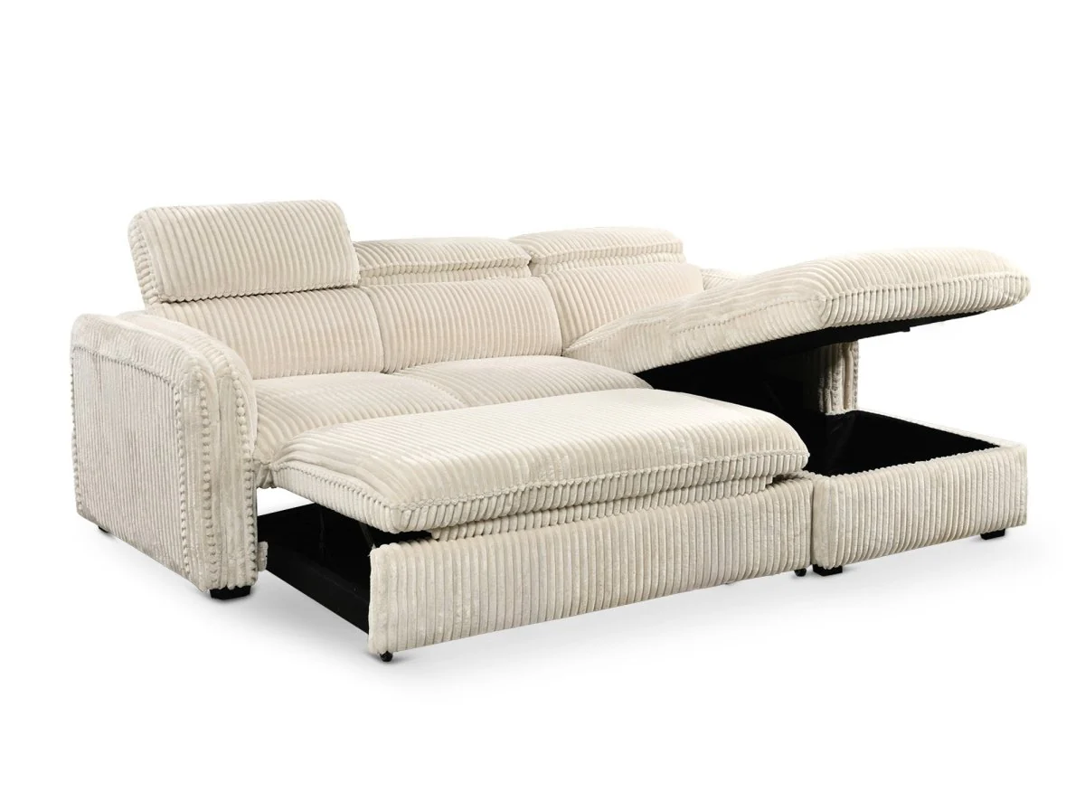 Canapé d'angle convertible en velours côtelé épais beige ISABELLA - Angle droit - Image 6