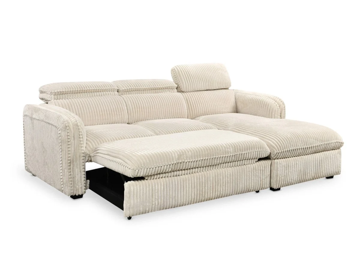 Canapé d'angle convertible en velours côtelé épais beige ISABELLA - Angle droit - Image 7