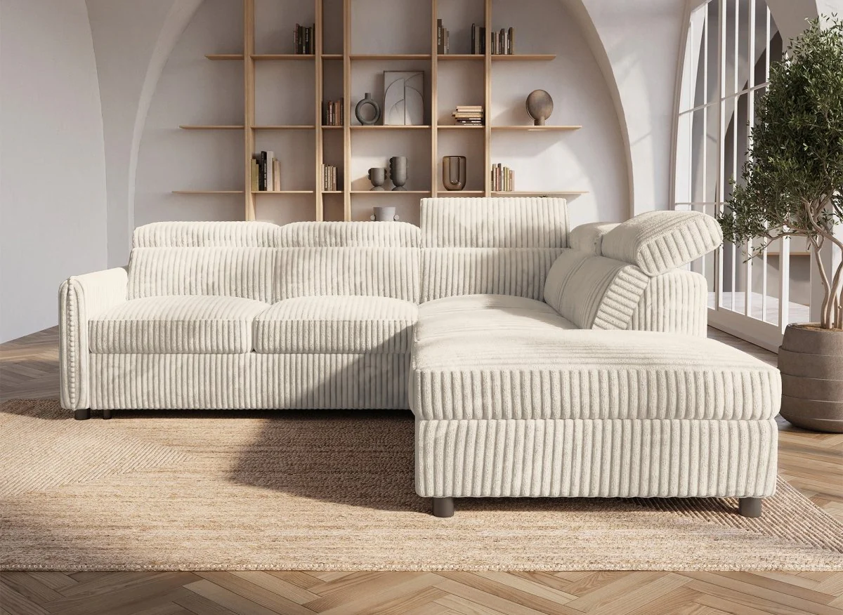 Canapé d'angle convertible en velours côtelé épais beige NAIROBI - Angle droit - Image 4