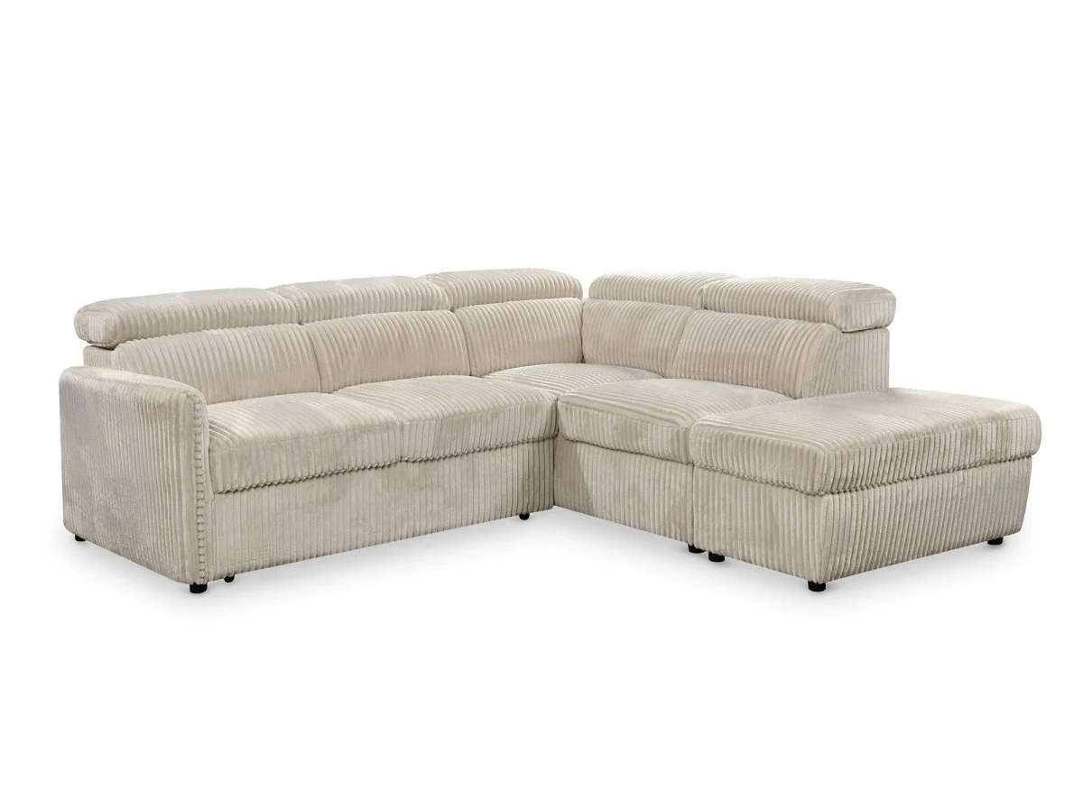 Canapé d'angle convertible en velours côtelé épais beige NAIROBI - Angle droit - Image 5