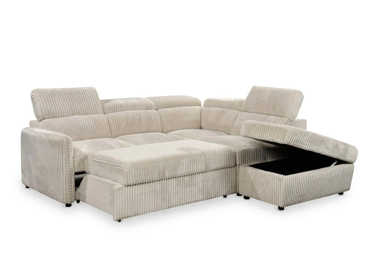 Canapé d'angle convertible en velours côtelé épais beige NAIROBI - Angle droit - Image 6