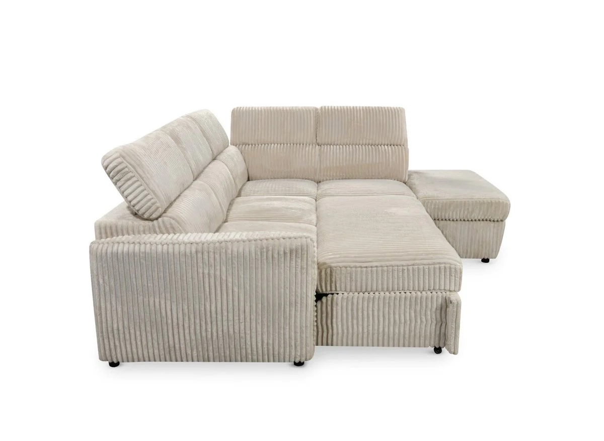 Canapé d'angle convertible en velours côtelé épais beige NAIROBI - Angle droit - Image 8