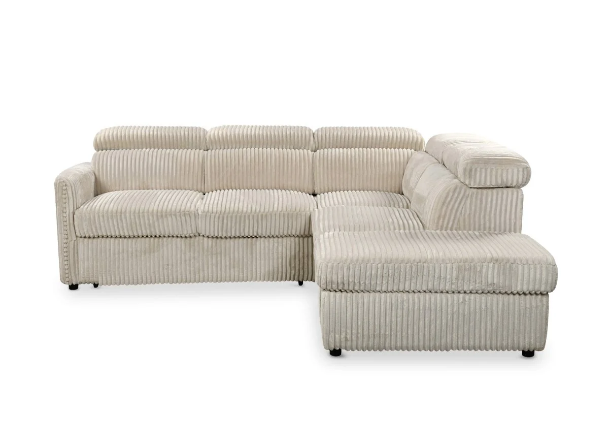 Canapé d'angle convertible en velours côtelé épais beige NAIROBI - Angle droit - Image 9