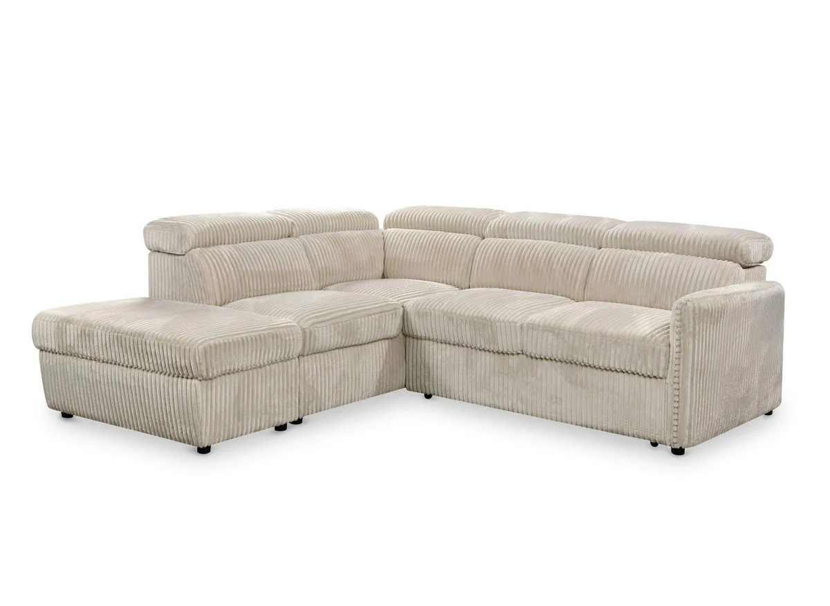 Canapé d'angle convertible en velours côtelé épais beige NAIROBI - Angle gauche - Image 5