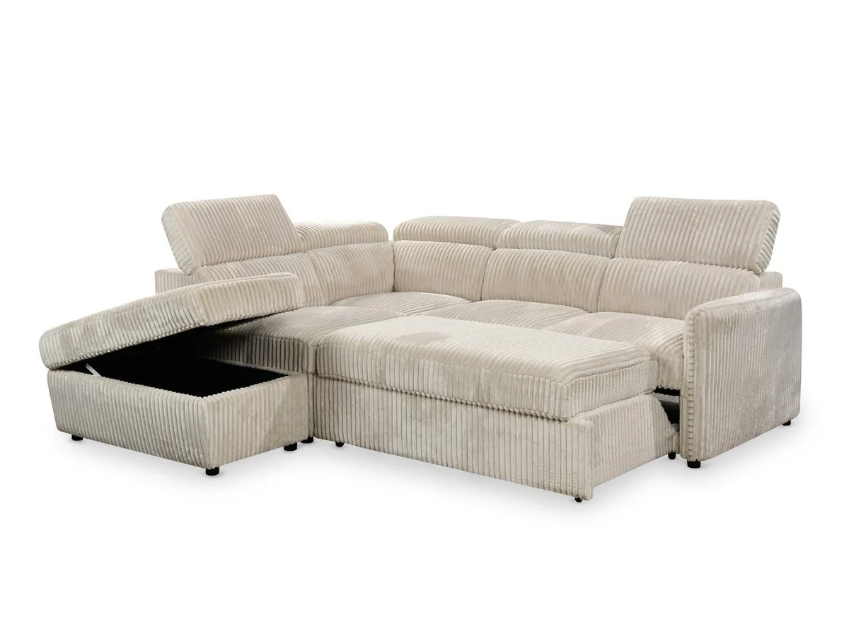 Canapé d'angle convertible en velours côtelé épais beige NAIROBI - Angle gauche - Image 6