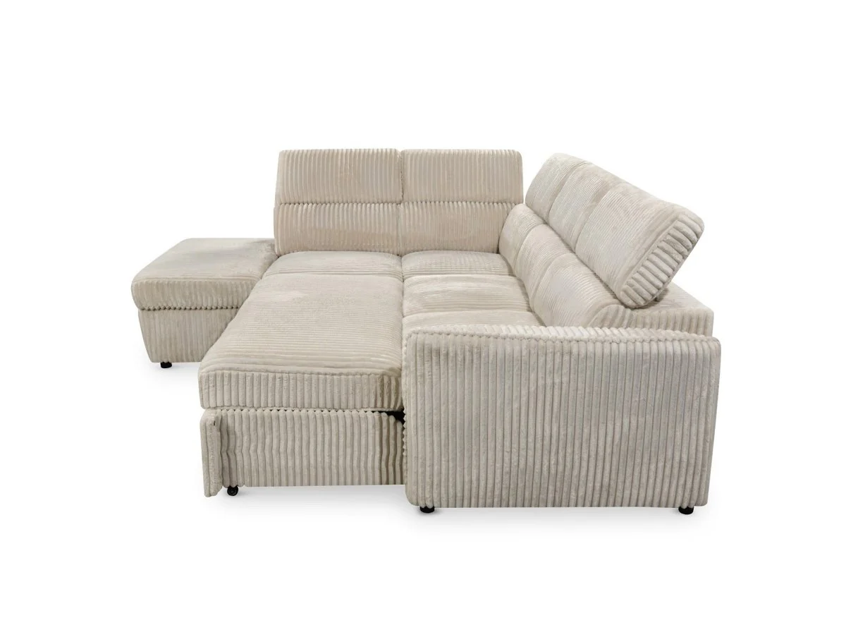 Canapé d'angle convertible en velours côtelé épais beige NAIROBI - Angle gauche - Image 8