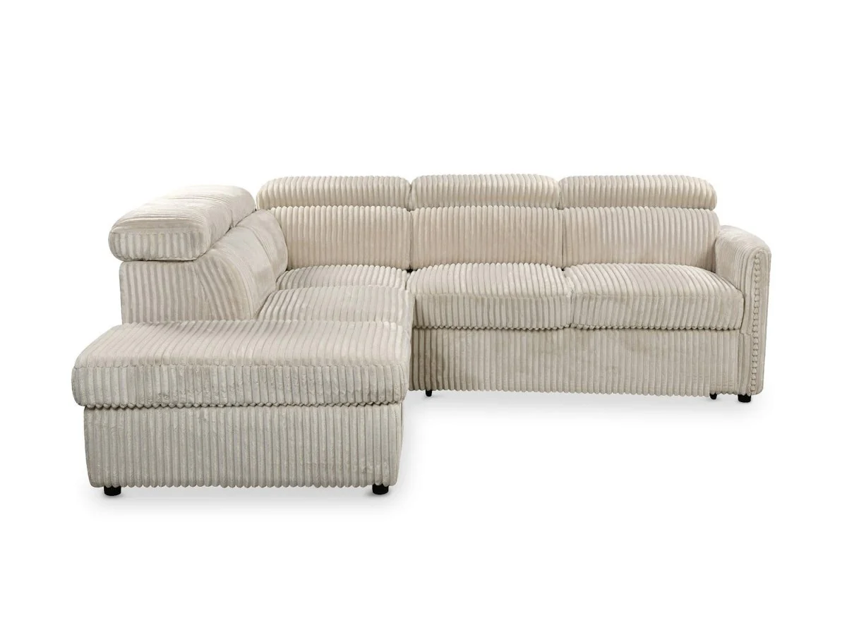 Canapé d'angle convertible en velours côtelé épais beige NAIROBI - Angle gauche - Image 9