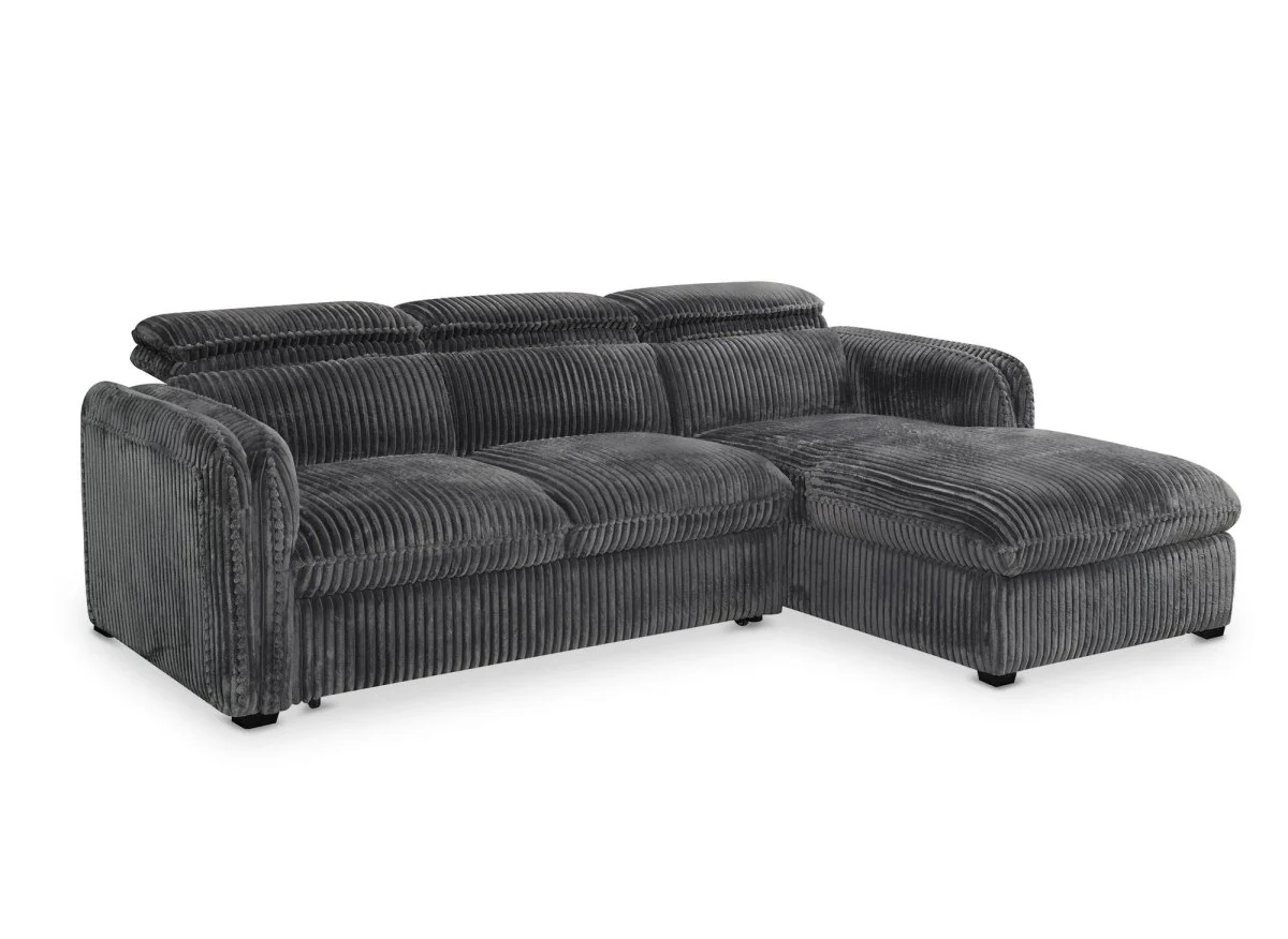 Canapé d'angle convertible en velours côtelé épais gris ISABELLA - Angle droit - Image 5