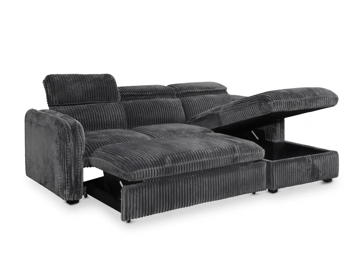 Canapé d'angle convertible en velours côtelé épais gris ISABELLA - Angle droit - Image 6