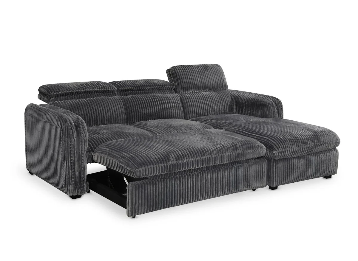 Canapé d'angle convertible en velours côtelé épais gris ISABELLA - Angle droit - Image 7