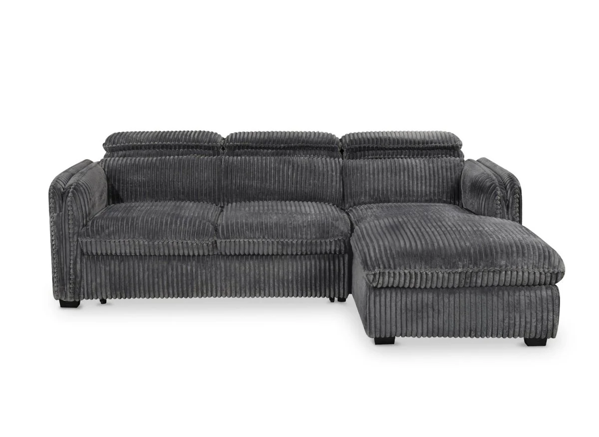 Canapé d'angle convertible en velours côtelé épais gris ISABELLA - Angle droit - Image 8