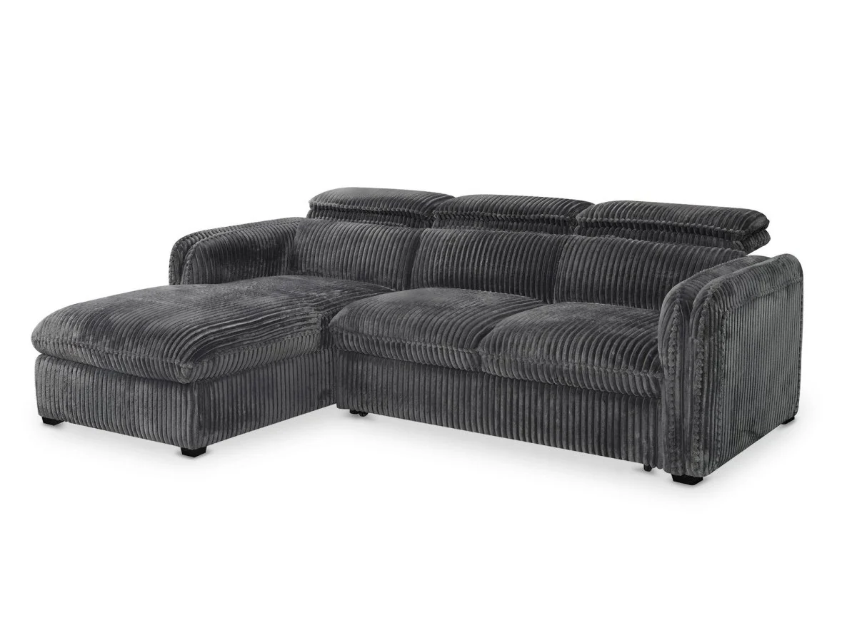 Canapé d'angle convertible en velours côtelé épais gris ISABELLA - Angle gauche - Image 4