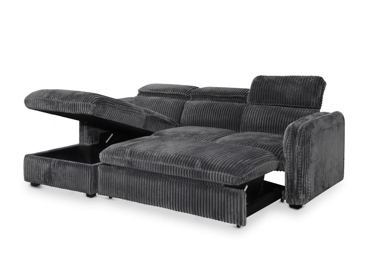 Canapé d'angle convertible en velours côtelé épais gris ISABELLA - Angle gauche - Image 6