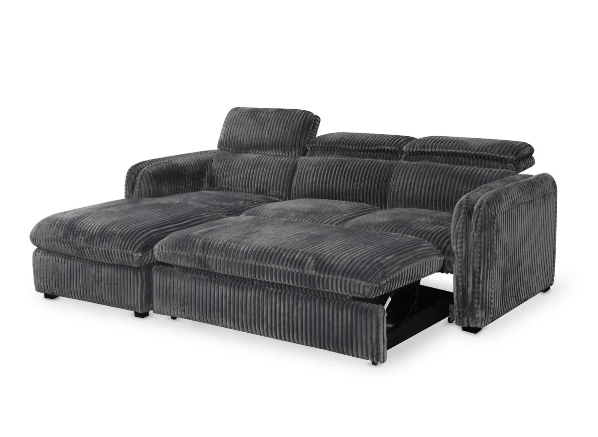 Canapé d'angle convertible en velours côtelé épais gris ISABELLA - Angle gauche - Image 7