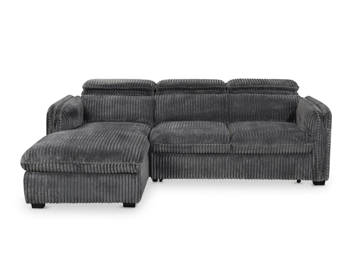 Canapé d'angle convertible en velours côtelé épais gris ISABELLA - Angle gauche - Image 8