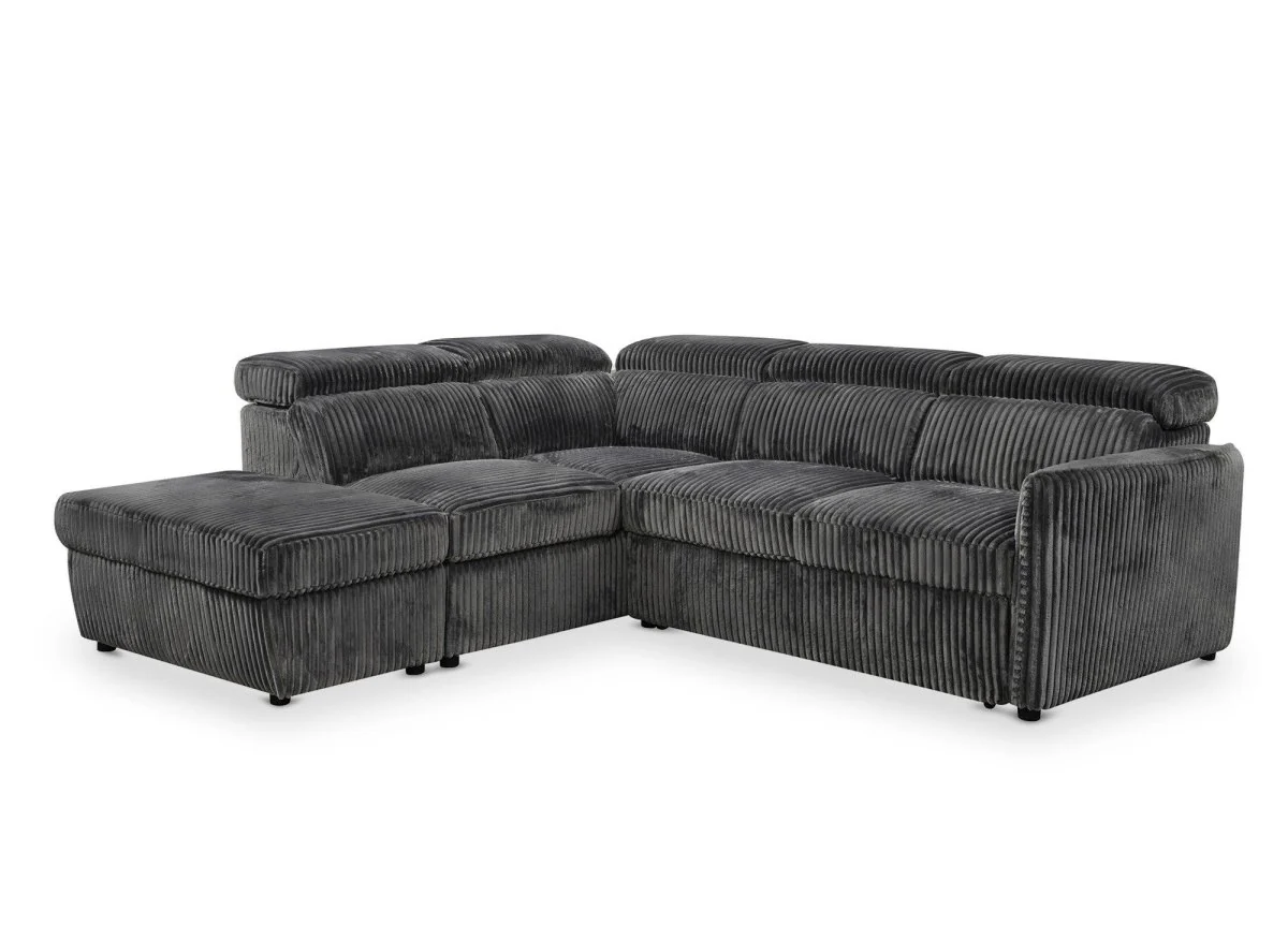 Canapé d'angle convertible en velours côtelé épais gris NAIROBI - Angle gauche - Image 5