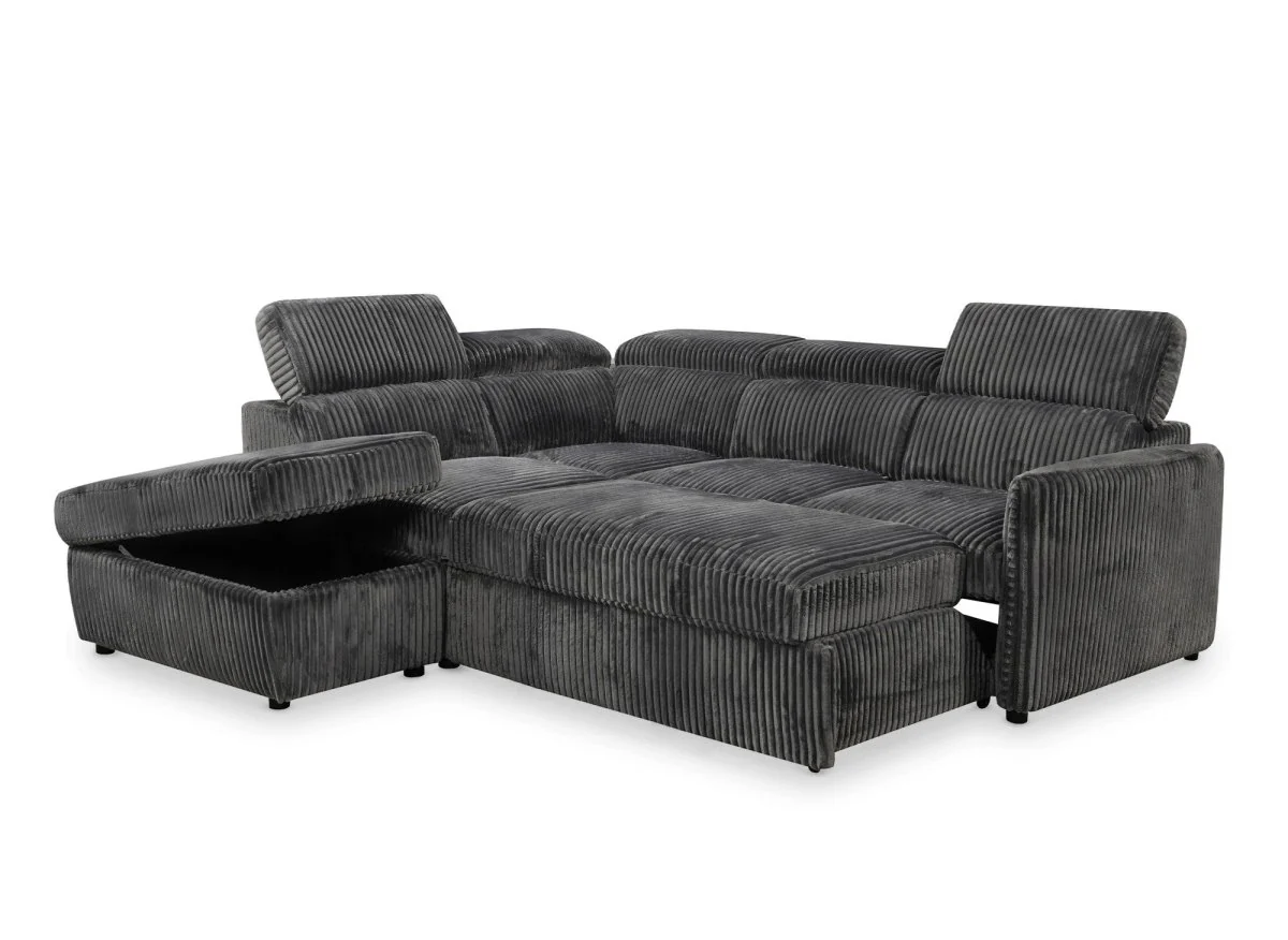 Canapé d'angle convertible en velours côtelé épais gris NAIROBI - Angle gauche - Image 6