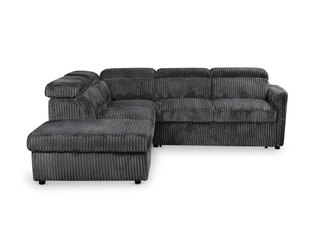 Canapé d'angle convertible en velours côtelé épais gris NAIROBI - Angle gauche - Image 9