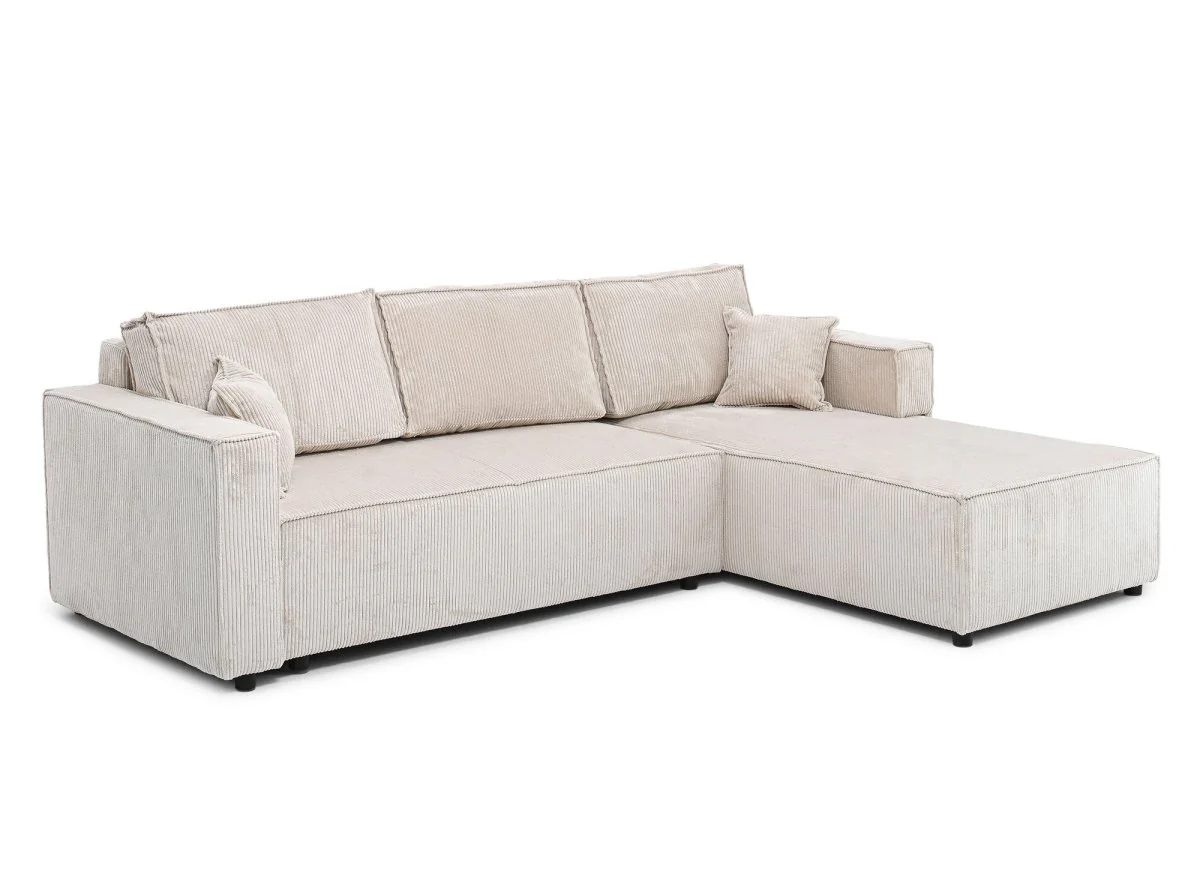 Canapé d'angle convertible réversible avec coffre en velours côtelé beige SYNA - Image 4