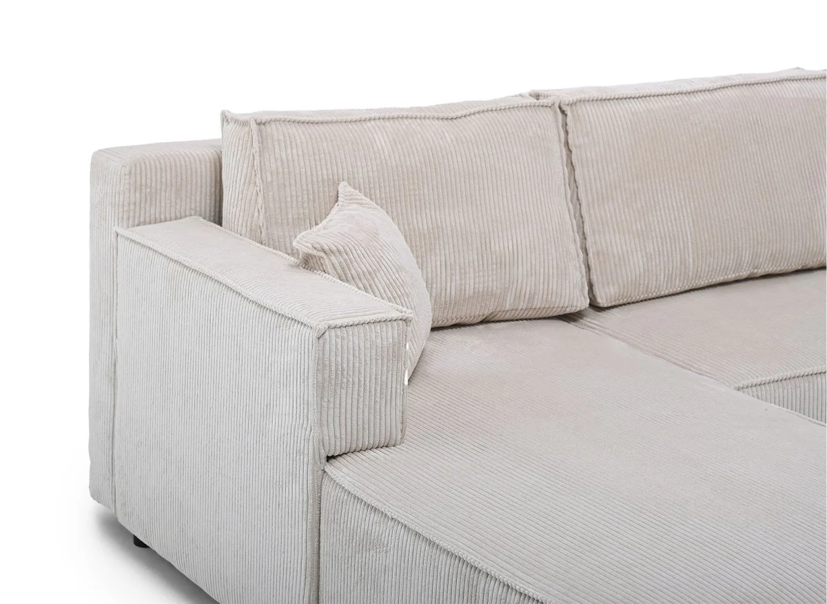 Canapé d'angle convertible réversible avec coffre en velours côtelé beige SYNA - Image 6