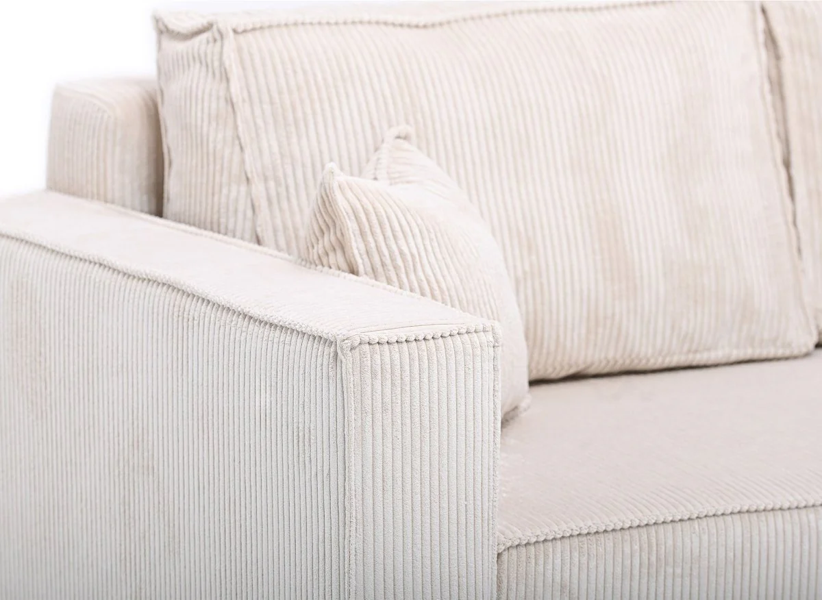 Canapé d'angle convertible réversible avec coffre en velours côtelé beige SYNA - Image 7