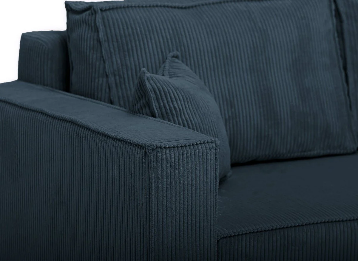 Canapé d'angle convertible réversible avec coffre en velours côtelé bleu SYNA - Image 6