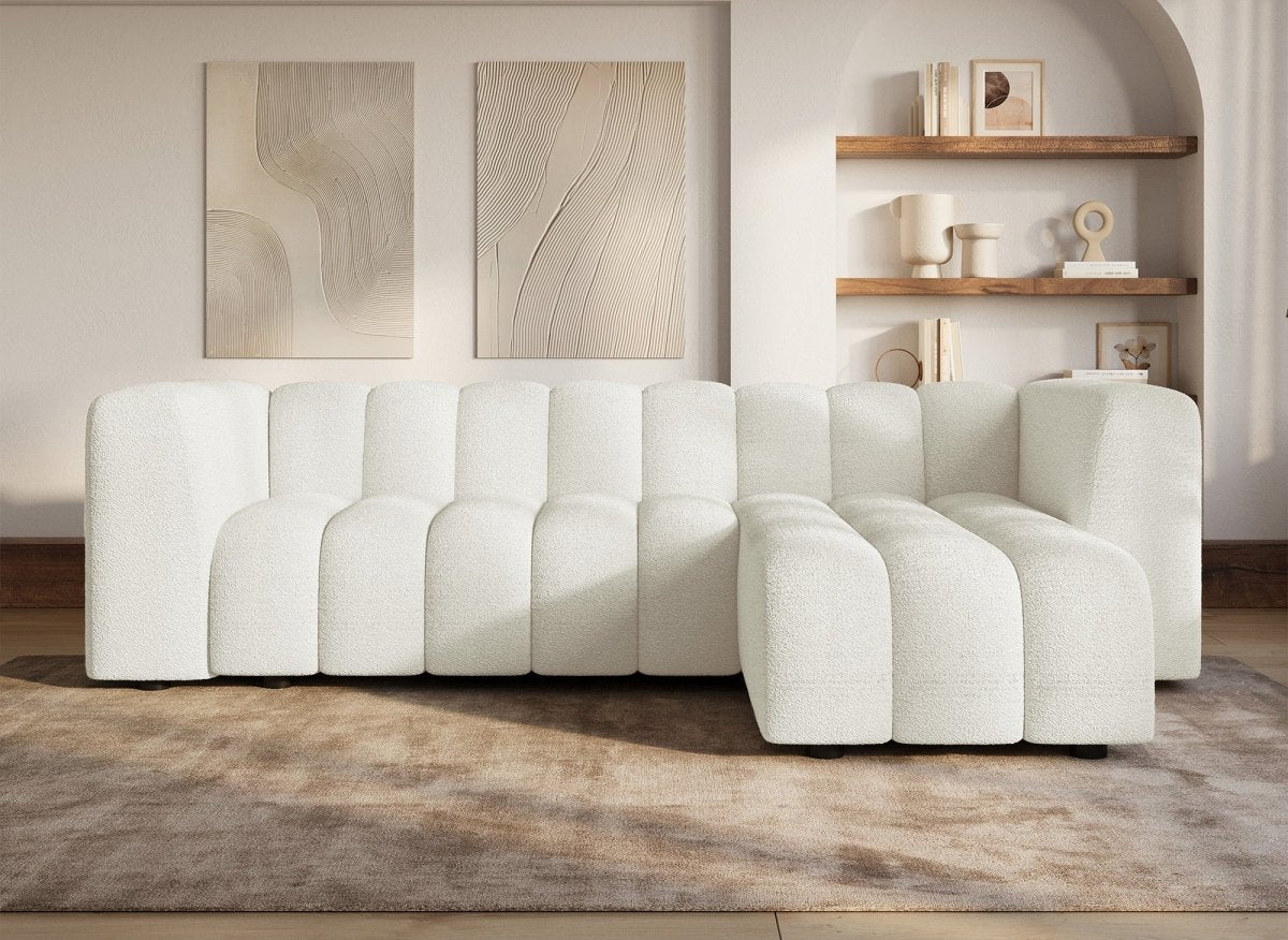 Canapé d'angle réversible en tissu bouclette écru AELIS - Image 3