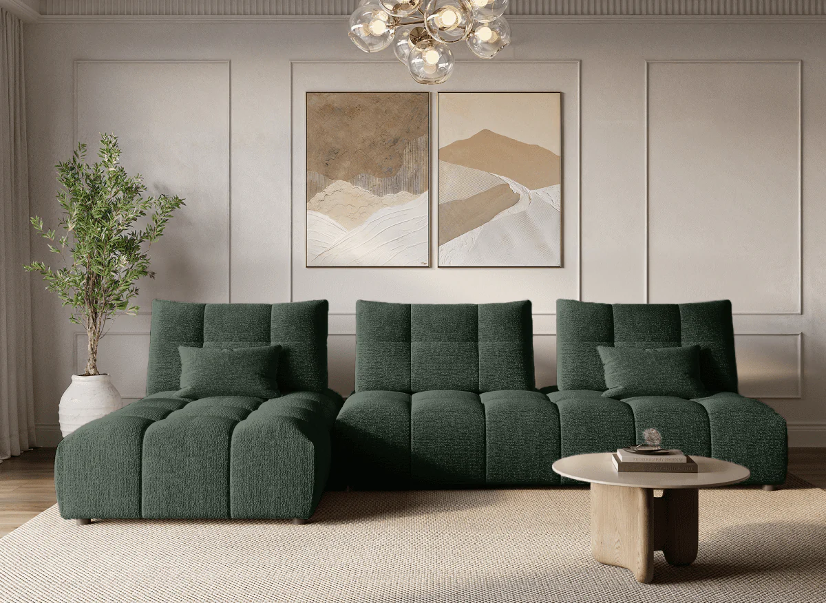 Canapé d'angle réversible en velours texturé vert kaki ALANA - Image 4