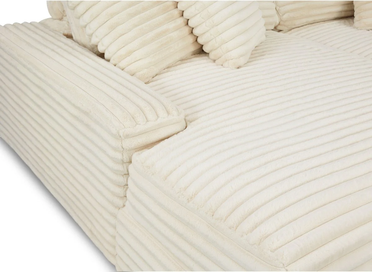 Canapé droit méridienne 2 places en gros côtelé doux beige DAHO - Image 10